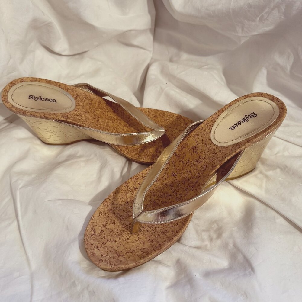 Style & Co. Gold Wedge Sandals 7M